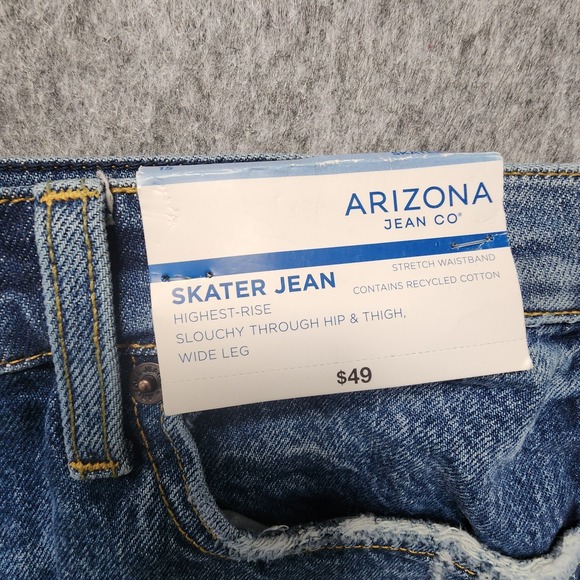 Arizona‎ Skater Jean Womens Sz 15 Blue Distressed Wide Leg Slouchy High Rise NEW - Picture 4 of 10